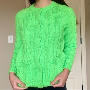 VTG 60’s Mod Style Neon Green Cable Knit Sweater